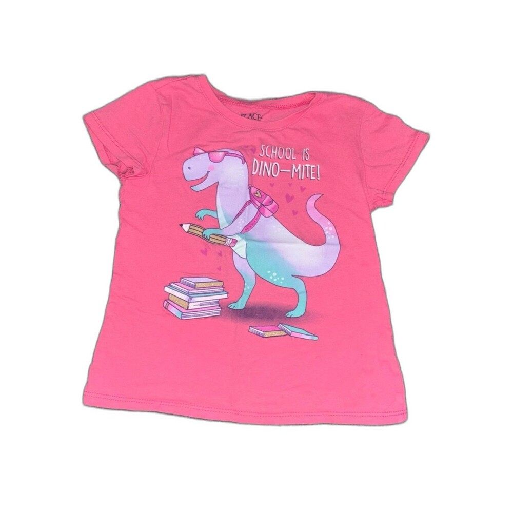 Children’s place “school is dino-mite!” pink shirt size 5/6
